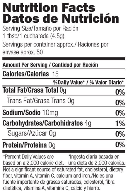 Información nutricional Enterex® ESPESANTE FOOD THICKENER