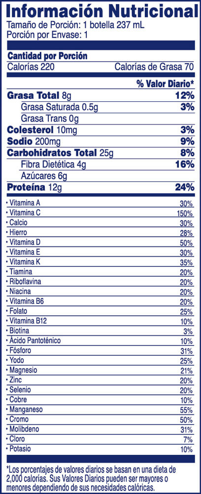 Información nutricional Enterex® DB-CAL Colombia